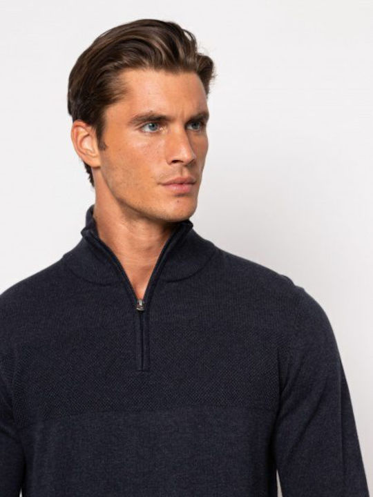 Heavy Tools Men's Long Sleeve Sweater with Zipper Navy Blue