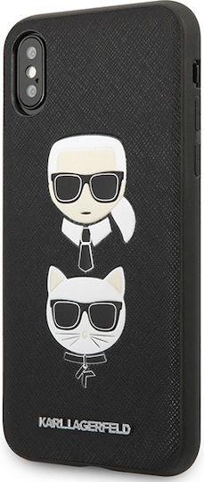 Karl Lagerfeld Saffiano Ikonik Karl&Choupette Head Back Cover Synthetic Leather / Plastic / Silicone Black (iPhone XS Max) KLHCI65SAKICKCBK