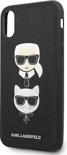 Karl Lagerfeld Saffiano Ikonik Karl&Choupette Head Back Cover Synthetic Leather / Plastic / Silicone Black (iPhone XS Max)