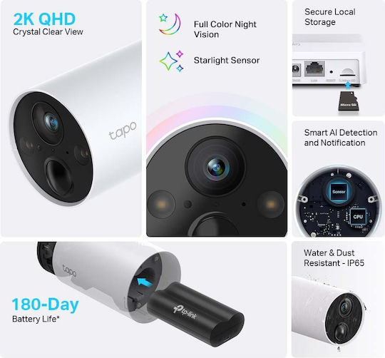 TP-LINK Tapo C420 v1 IP Cameră de Supraveghere Wi-Fi Full HD+ 4MP Rezistentă la apă Pe baterii cu Comunicare Bidirecțională și Lentilă 3.18mm