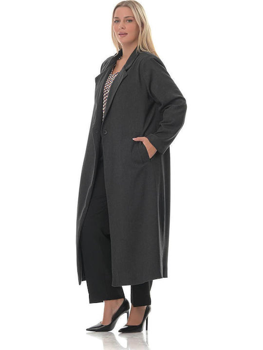 Femeie Gri Palton Oversized cu Nasturi