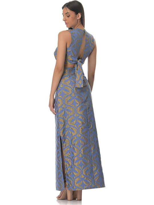 Summer Maxi Evening Dress with Slit Blue