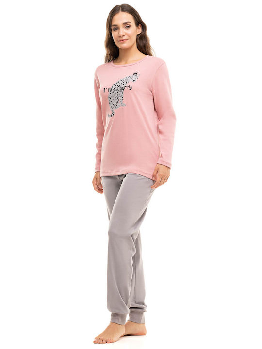 Cherry Underwear Winter Women's Pyjama Set Cotton Pink