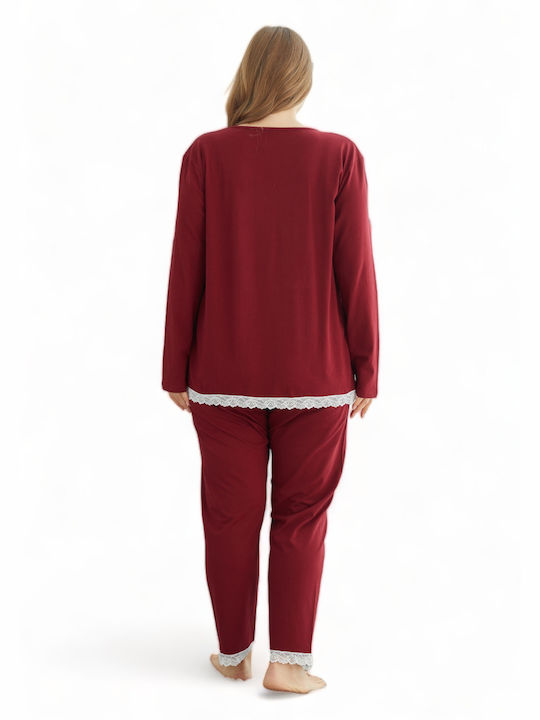 Sexen Iarnă Set pijama femei Bumbac Burgundy Plus Size