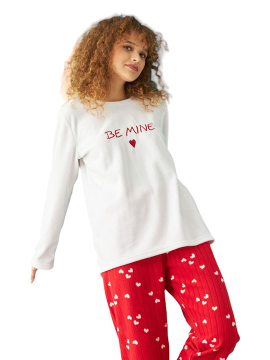 Siyah Inci Winter Fleece Women's Nightdress White