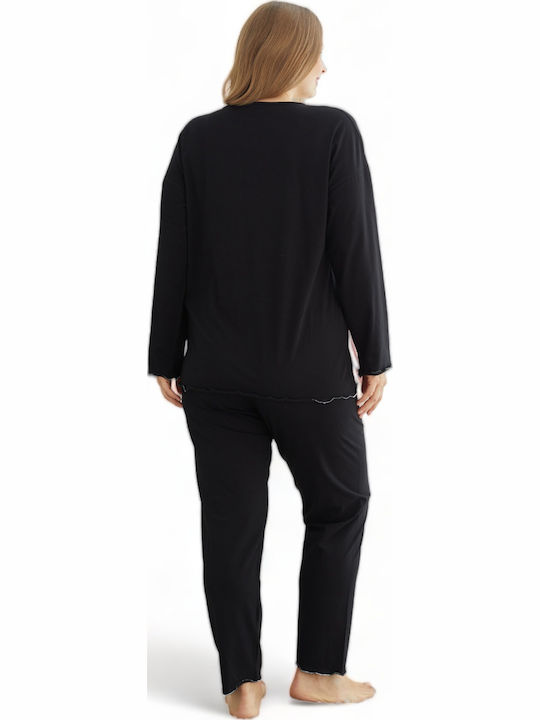 Sexen Winter Women's Pyjama Set Black Plus Size