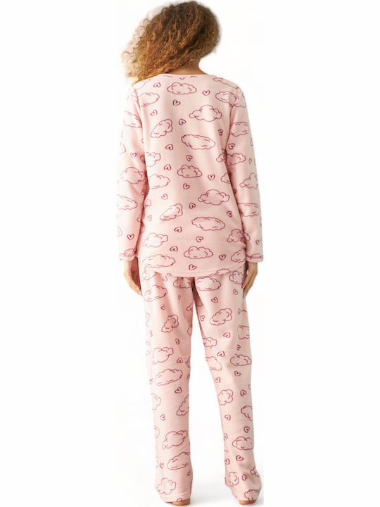 Siyah Inci Winter Fleece Women's Nightdress Pink