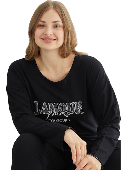 Sexen Winter Women's Pyjama Set Black Plus Size