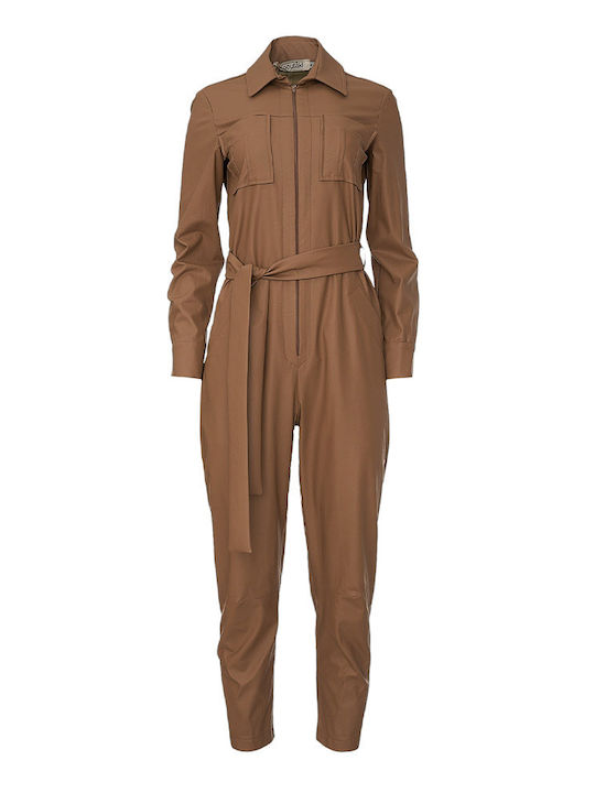 Moutaki Women's Leather One-piece Suit Tabac Brown