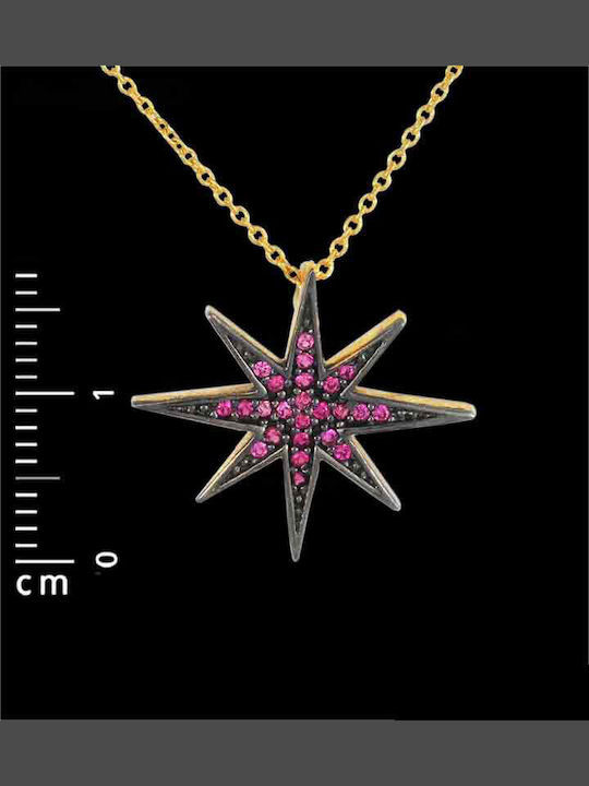 SilverBrand.gr Halskette mit Stern-Design aus Vergoldetem Silber mit Zirkon Rosa