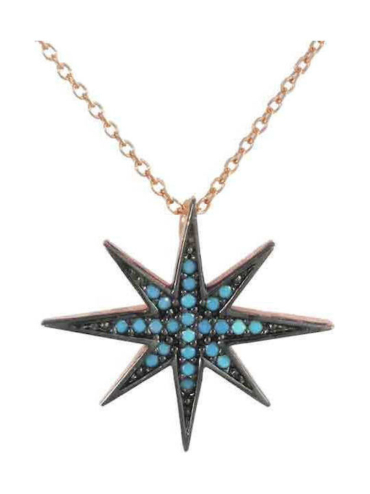SilverBrand.gr Halskette Mit Stern-Design Aus Vergoldetem Silber Mit Zirkon Hellblau