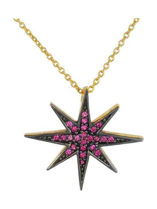SilverBrand.gr Halskette mit Stern-Design aus Vergoldetem Silber mit Zirkon Rosa