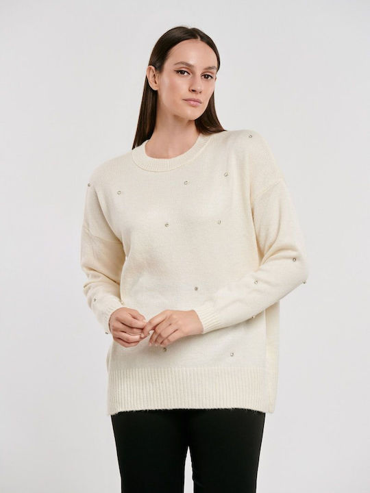 Fibes Women's Long Sleeve Pullover Beige