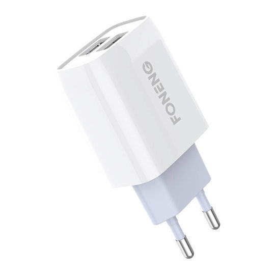 Foneng Φορτιστής με 2 Θύρες USB-A και Καλώδιο Lightning Λευκός (EU30)