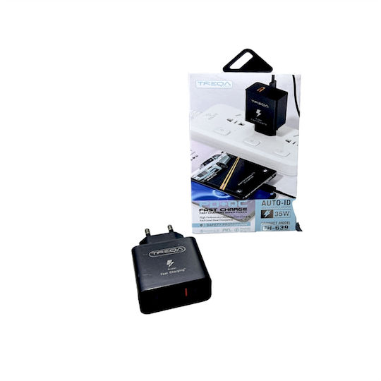 Treqa Ladegerät mit USB-A Anschluss und USB-C Anschluss und Kabel USB-C 35W Schwarzs (CH-639)