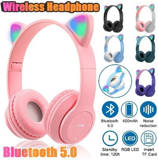 P47M Cat Ear Wireless / Wired On Ear Headphones with Radio with 8 hours of Operation White