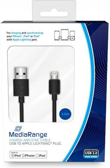 MediaRange Regular USB to Lightning Cable Μαύρο 3m (MRCS180)