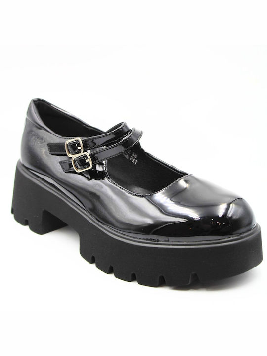 Plato Lederne Damen Ballerinas mit Riemen in Schwarz Farbe