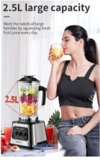 Sokany Commercial Blender 6kW Silver With Jug Capacity 2.5lt 21.4x28x35.4cm