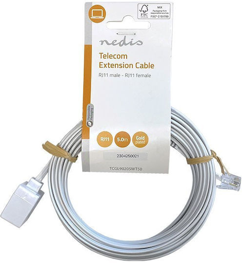 Nedis Flat Τηλεφωνικό Καλώδιο RJ11 6P4C 5m Λευκό (TCGL90205WT50)
