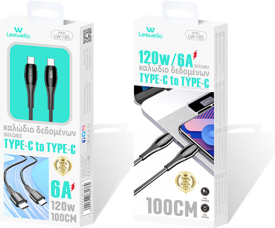 Leewello USB 2.0 Cable USB-C male - USB-C 120W PD Μαύρο 1m 783176