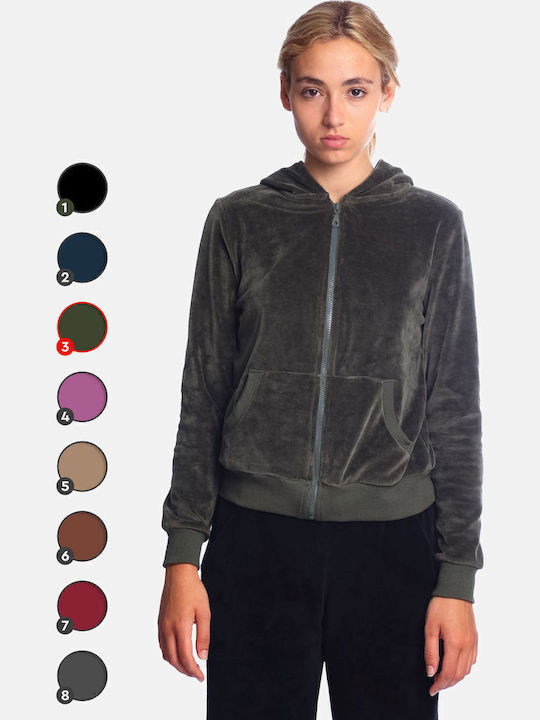 Women's Sweatshirt Jacket Velvet Hooded Khaki