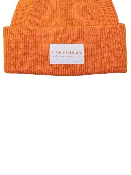 Beanie Γυναικείος Σκούφος με Rib Πλέξη σε Πορτοκαλί χρώμα