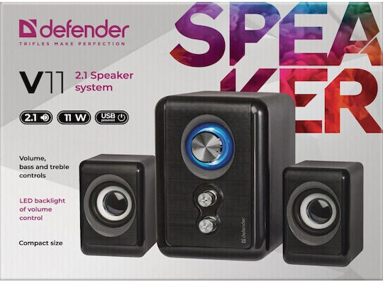 Defender V11 Computerlautsprecher 2.1 mit Leistung 11W in Schwarz Farbe