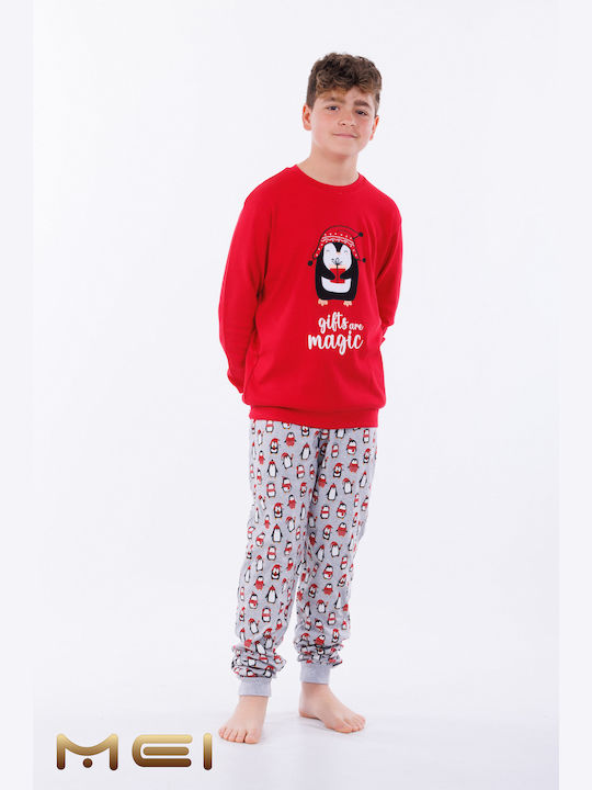 MEI Set Top & Bottom Kids Cotton Pyjamas Red