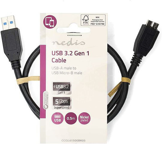 Nedis USB 3.1 Cablu USB-A - micro USB-B Negru 0.5m CCGL61500BK05