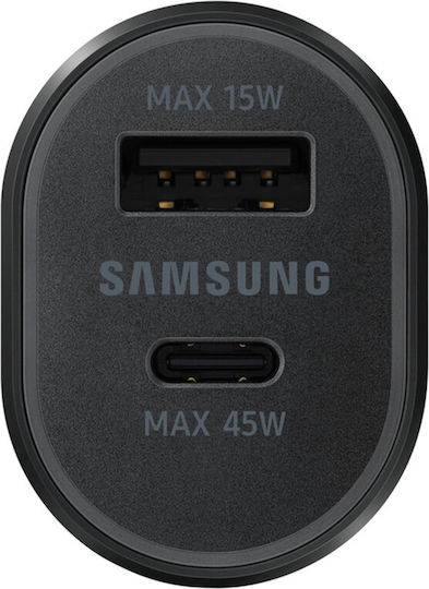 Samsung Φορτιστής Αυτοκινήτου 60W Γρήγορης Φόρτισης με Θύρες: 1xUSB 1xType-C μαζί με Καλώδιο Type-C Μαύρος