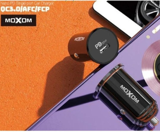 Moxom Car Charger 20W 3A Fast Charging with One Port 1xUSB Black Color