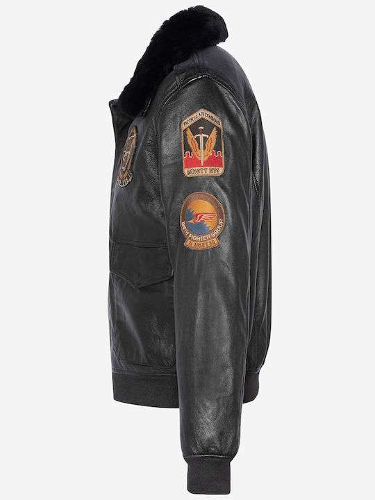 Lederjacke Winter Jacke Schwarz