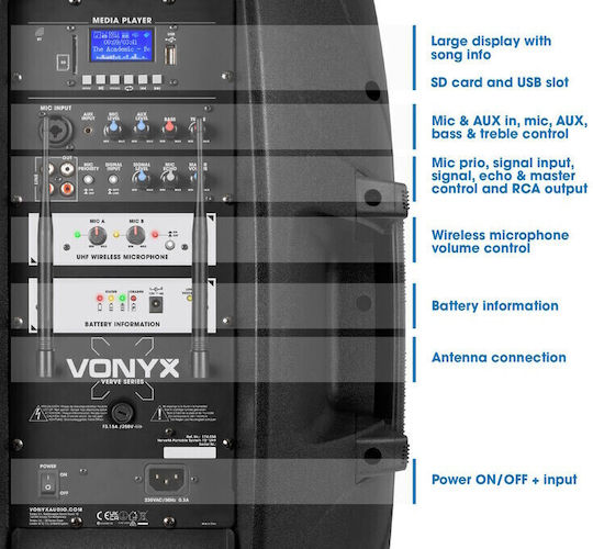Vonyx Караоке Система с Безжични Микрофони Verve 46 174.034 Черен
