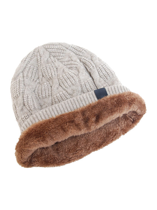 Männer Set mit Beanie Fleece Gestrickt in Beige Farbe