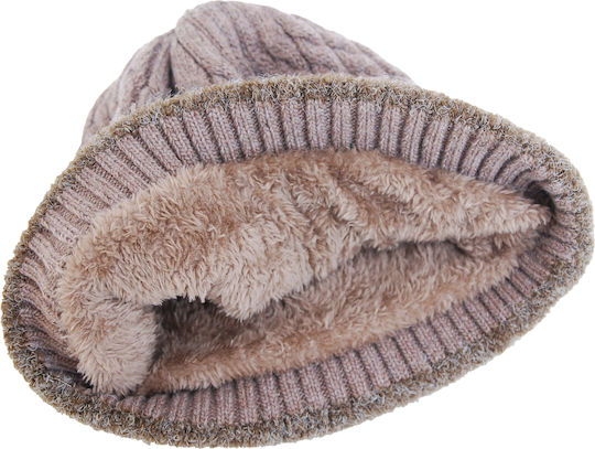 Set with Beanie Knitted in Brown color