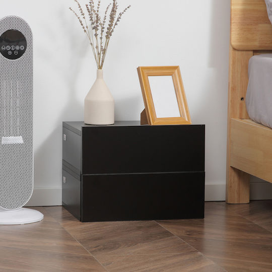 HomCom Bedside Tables Wooden Black 2 Pieces 40x30x15cm