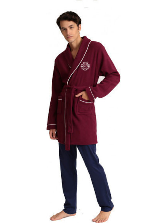 Lydia Creations Χειμερινή Ανδρική Ρόμπα Fleece Μπορντό