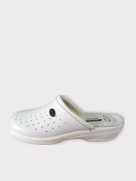 FAME Herren Leder Anatomisch Clogs Weiß