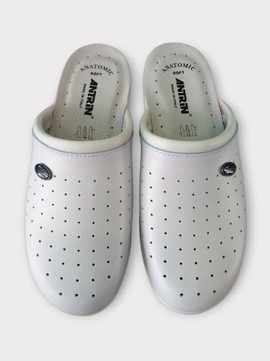 FAME Herren Leder Anatomisch Clogs Weiß