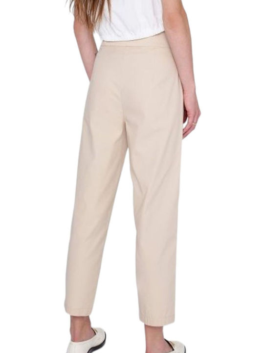 Ale - The Non Usual Casual Women's High-waisted Fabric Trousers Beige