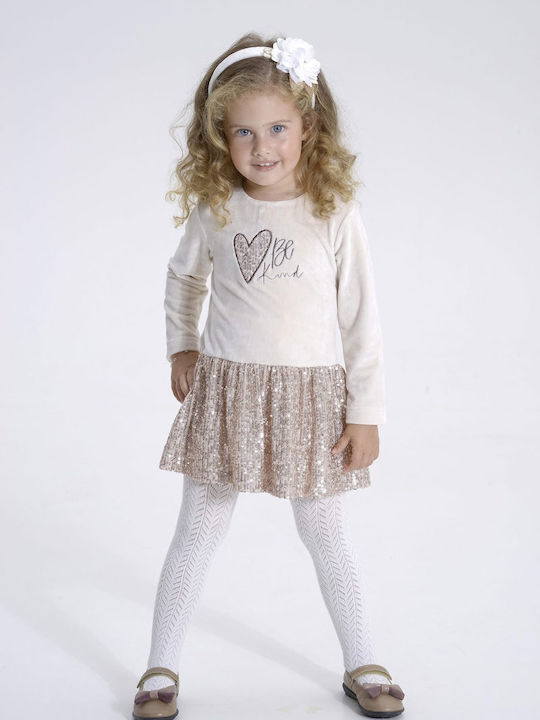 Children's Dress Long Sleeve Velvet Beige