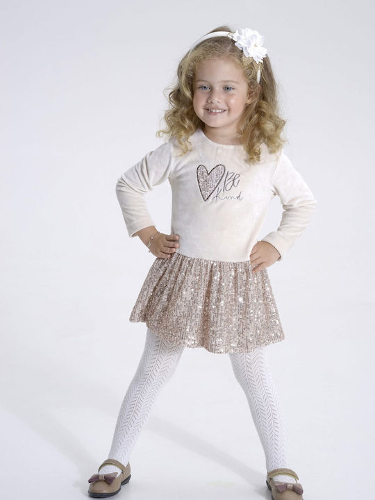 Children's Dress Long Sleeve Velvet Beige