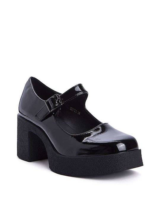 Keep Fred Patent Leather Black Medium Heels with Strap