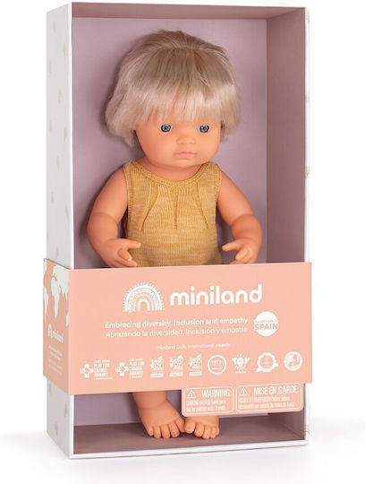Miniland Caucasian Baby Doll with Hearing Aid 38 cm