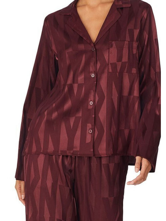 DKNY Winter Damen Pyjama-Set Satin Braun