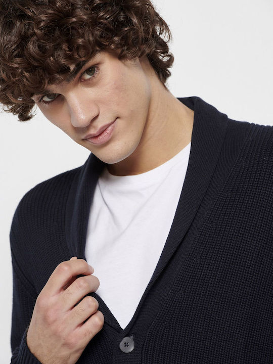 Men's Cardigan with Buttons Navy Blue