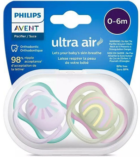 Philips Ultra Air Pacifiers Silicone Sun/Rainbow - Lilac/Green for 0-6 months 2pcs