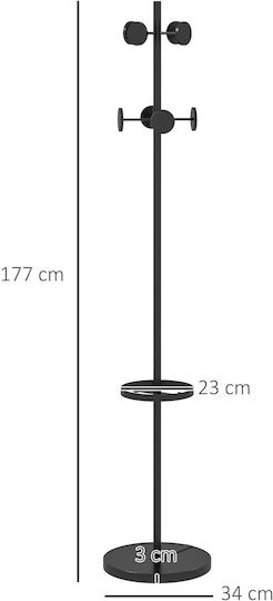 HomCom Metallic Coat Rack with Umbrella Holder Black 34x34x177cm