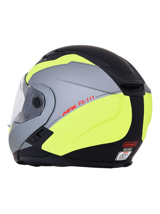 Afx FX-111 Black/Grey/Yellow Motorcycle Helmet Flip-Up DOT ECE 22.05 1600gr with Sun Visor